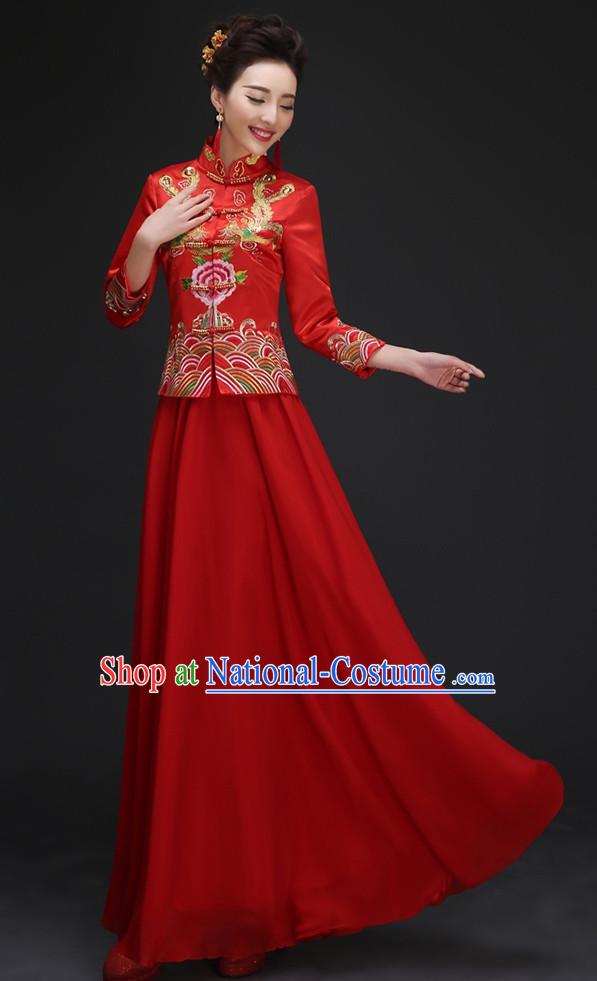 Red Wedding Dress and Skirt Complete Set for Girls