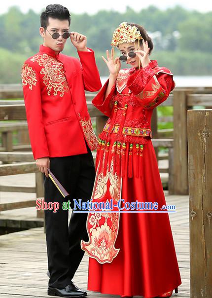 Romantci Chinese Style Wedding Dress Complete Set for Women and Men