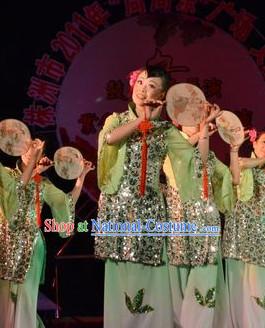 Chinese Stage Performance Fan Dancing Costume and Head Wear for Women