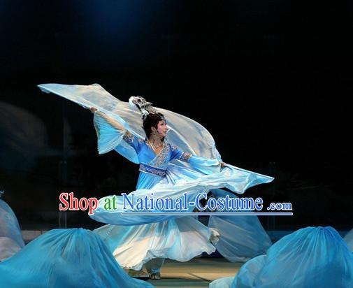 Chinese Romantic Classic Blue Stage Dance Costumes Dancewear for Women