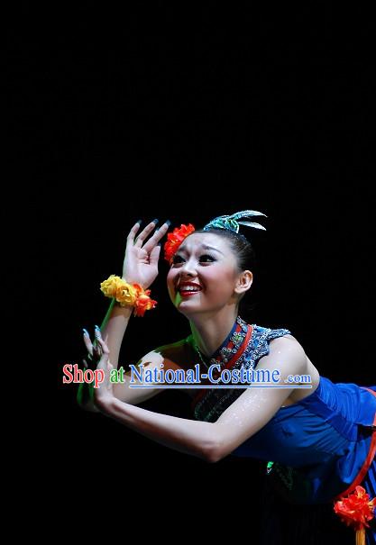 Chinese Ethnic Tribe Dancer Clothes and Head Wear Complete Set