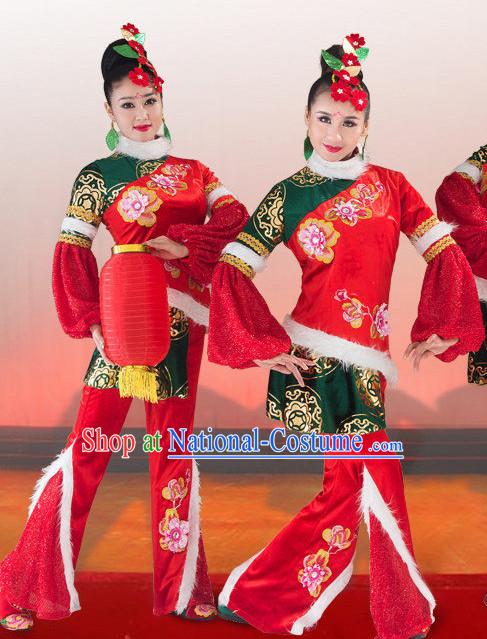 Traditional Chinese Spring Festival Dance Costumes and Headwear Complete Set for Women