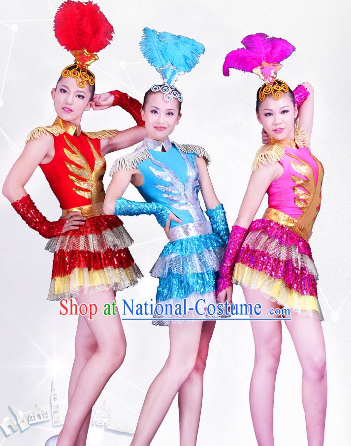 Happy Chinese Spring Festival Dance Costumes and Headwear Complete Set for Women