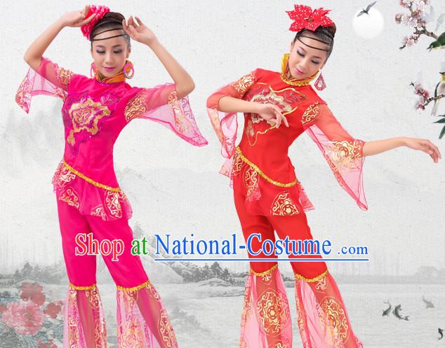 Happy Chinese Spring Festival Dance Costumes and Headwear Complete Set for Women