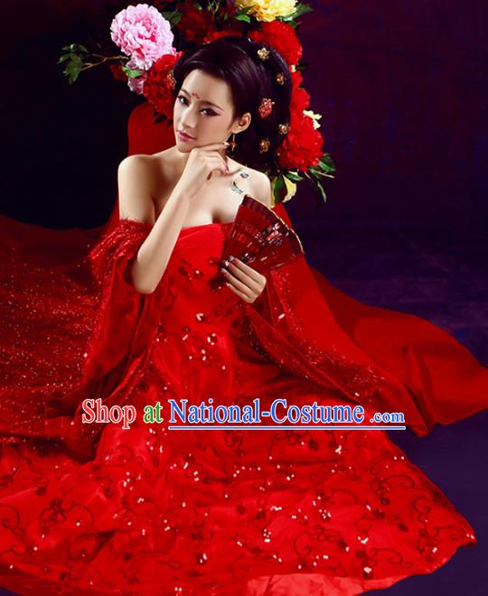 Ancient Chinese Red Wedding Dress Complete Set for Women