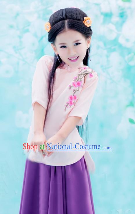 Traditional Chinese Minguo Clothing and Hair Jewelry Complete Set for Girls