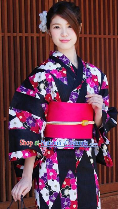 Traditional Authentic Japanese Kimono Kimonos Dress Fashion Furisode Yukata Clothing Robe online Complete Set for Women