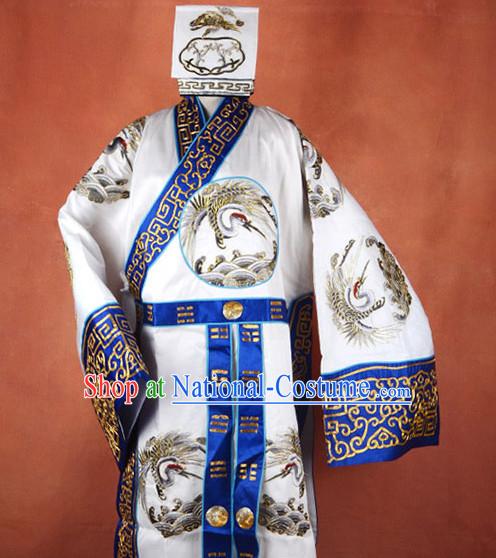 Ancient Chinese Zhuge Liang Opera Costume and Hat Complete Set for Men