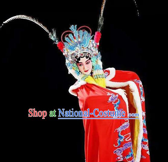 Ancient Chinese Hua Dan Empress Mantle Opera Costume and Hair Piece Complete Set for Women