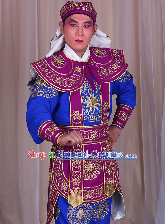 Ancient Chinese Beijing Opera Costumes Peking Opera Warrior Solider Costume and Hat Complete Set for Men