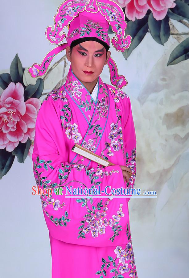 Ancient Chinese Beijing Opera Costumes Peking Opera Husband Young Scholar Costume and Hat Complete Set for Men Boys Adults Kids