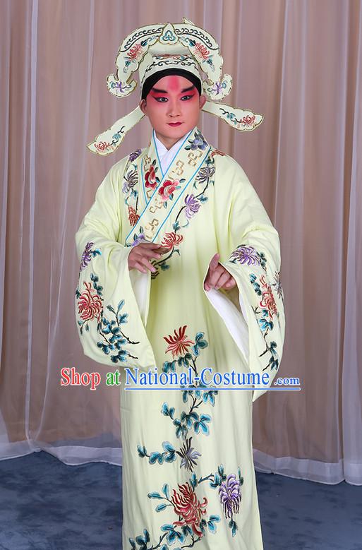 Ancient Chinese Beijing Opera Costumes Peking Opera Husband Young Scholar Costume and Hat Complete Set for Men Boys Adults Kids