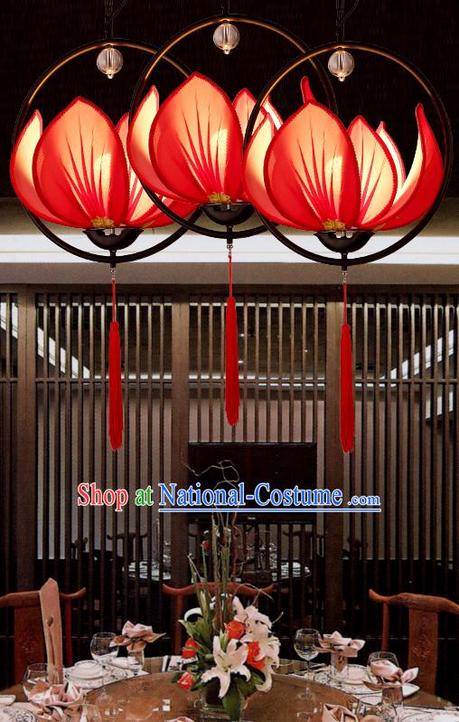 Red Handmade Chinese Classic Lotus Ceiling Lanterns