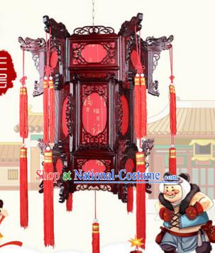 Red Chinese New Year Festival Celebration Handmade Natural Wood Palace Lantern