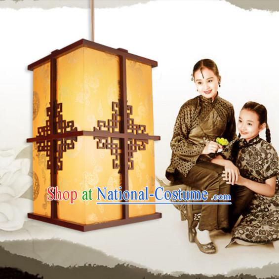 Chinese Handmade and Carved Natural Wood Hanging Lantern