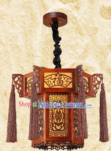 Chinese Ancient Handmade and Carved Natural Wood Hanging Lantern