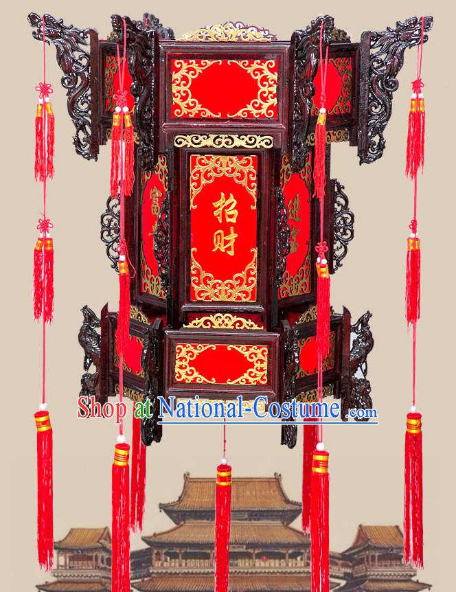 Chinese Ancient Handmade and Carved Natural Wood Hanging Lantern