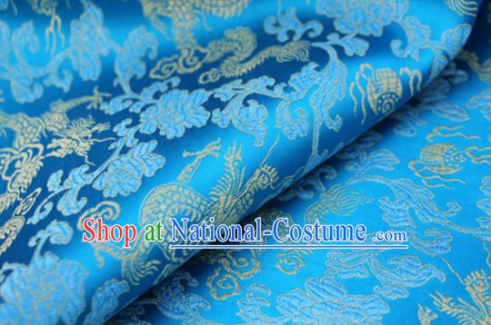 Chinese Traditional Blue Brocade Dragon Fabric