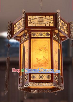 Chinese Ancient Handmade and Carved Natural Wood Palace Hanging Lantern