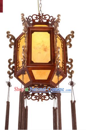 Chinese Ancient Handmade and Carved Natural Wood Ceiling Lantern