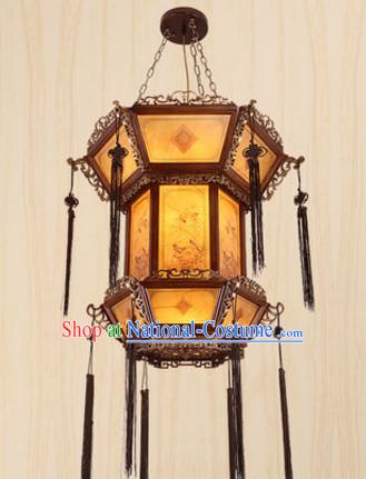 Chinese Classical Handmade and Carved Natural Wood Hanging Palace Lantern