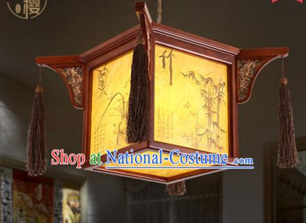 Chinese Classical Handmade and Carved Natural Wood Hanging Palace Lantern