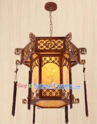 Chinese Classical Handmade and Carved Natural Wood Hanging Palace Lantern