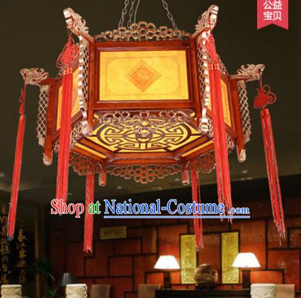 Chinese Classical Handmade and Carved Natural Wood Hanging Palace Lantern