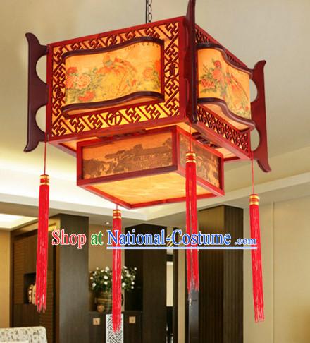 Chinese Classical Handmade and Carved Natural Wood Hanging Palace Lantern