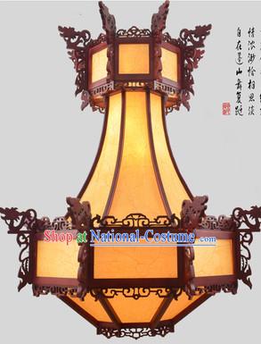 Chinese Classical Handmade and Carved Natural Wood Hanging Palace Lantern