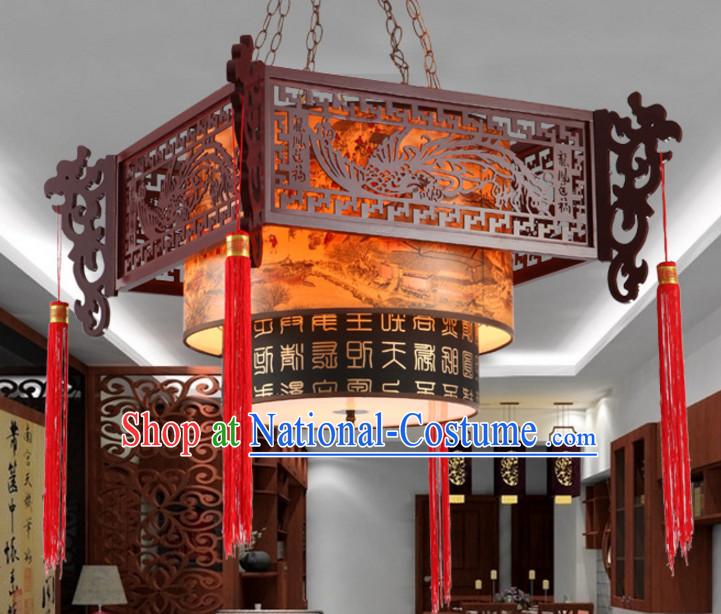 Chinese Classical Handmade and Carved Natural Wood Hanging Palace Lantern