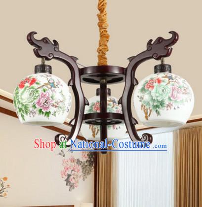 Chinese Classical Handmade and Carved Natural Wood Hanging Palace Lantern