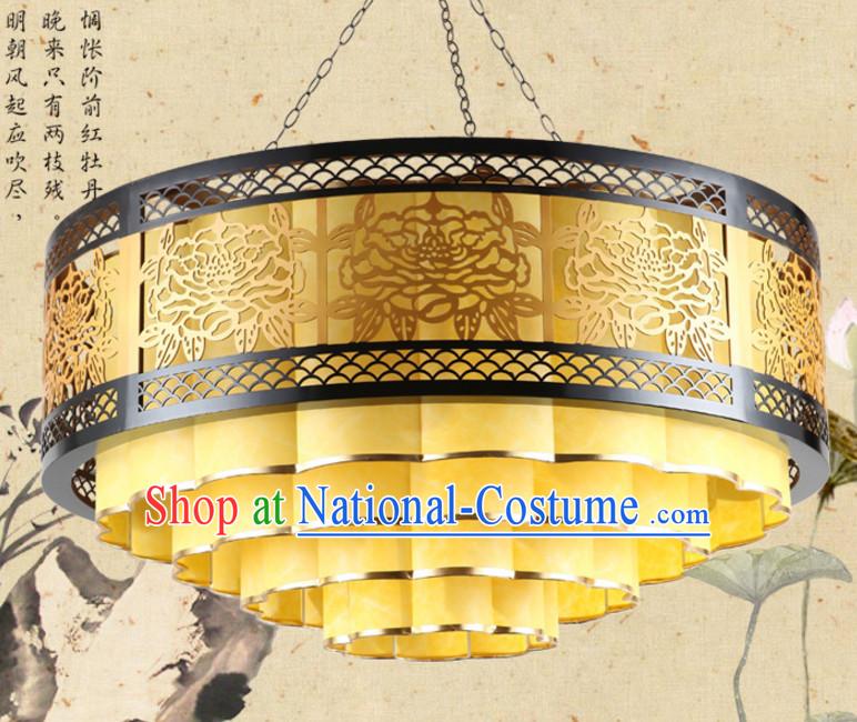 Chinese Classical Handmade and Carved Natural Wood Hanging Palace Lantern