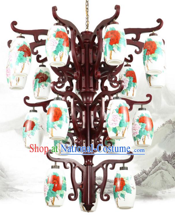 Chinese Classical Handmade and Carved Natural Wood Hanging Palace Lantern