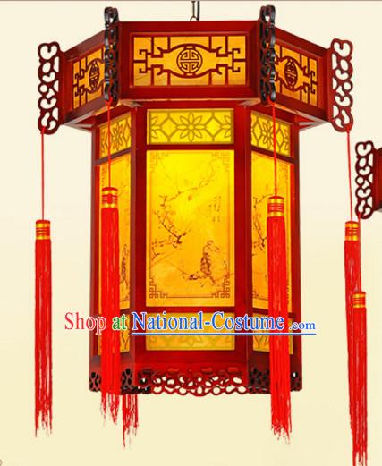 Chinese Classical Handmade and Carved Natural Wood Hanging Palace Lantern