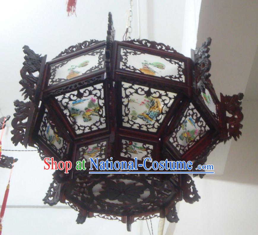 Chinese Classical Handmade and Carved Octagonal Dragon Hanging Palace Lantern