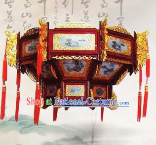 1 Meter High Red Golden Dragon Chinese Classical Handmade and Carved Hanging Palace Lantern