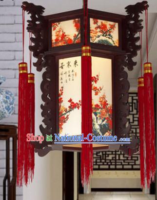 Traditional Chinese Classical Natural Wood and Carved Hanging Palace Lantern