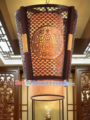 Traditional Chinese Classical Natural Wood and Carved Hanging Palace Lantern