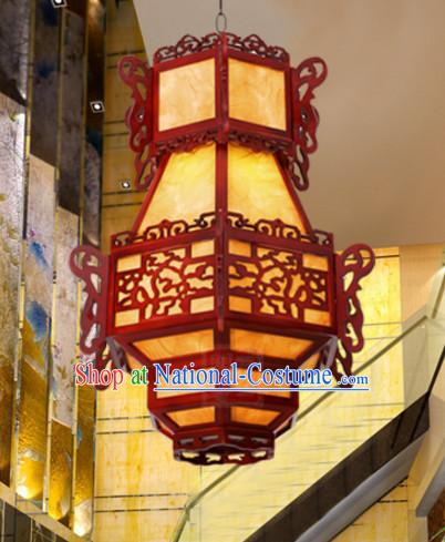 Traditional Chinese Classical Natural Wood and Carved Hanging Palace Lantern