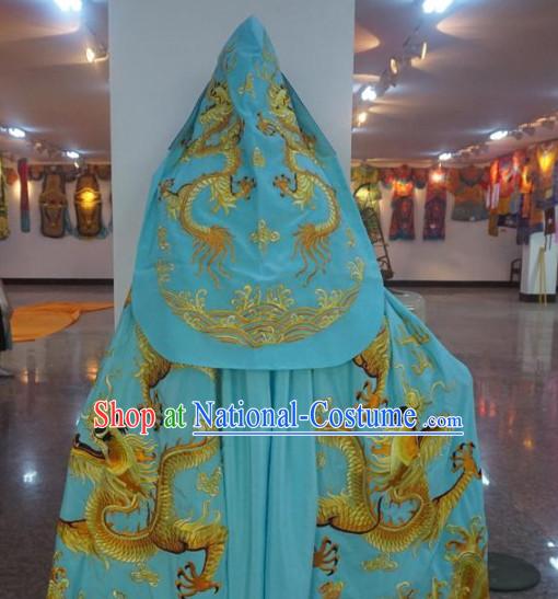 Traditional Chinese Embroidered Dragon Light Blue Mantle