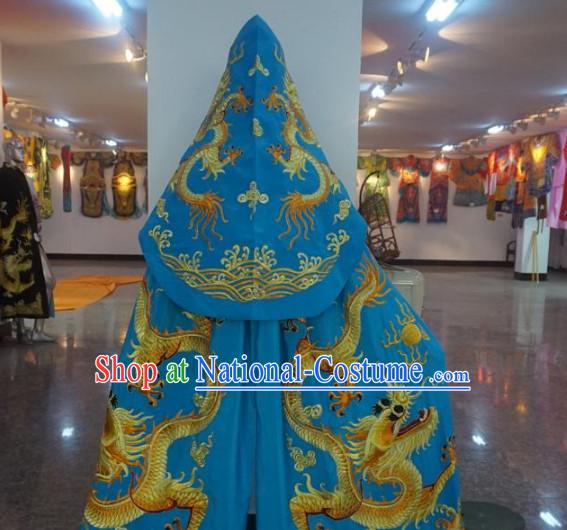 Traditional Chinese Embroidered Dragon Blue Mantle