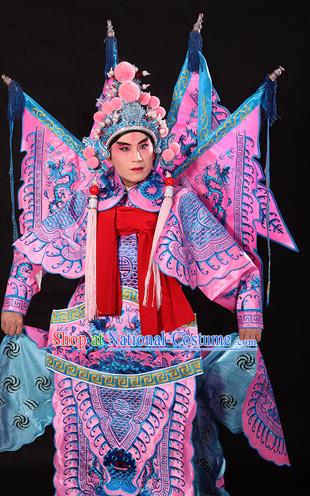 Pink Ancient Chinese Opera Embroidered Dragon General Costumes Complete Set