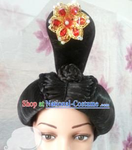 Chinese Tang Dynasty Princess Hairstyle Female Black Long Wigs