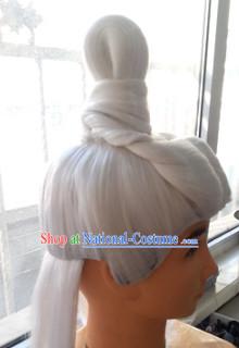 Chinese Ancient White Male Hairstyle Long Wigs