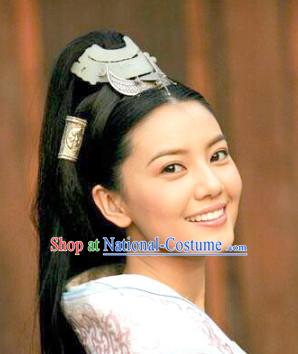 Chinese Ancient Swordswoman Black Female Hairstyle Long Wigs