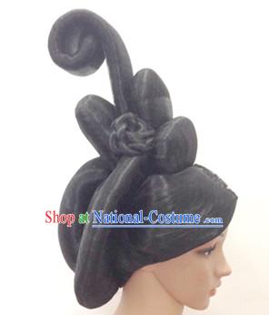 Chinese Ancient Empress Queen Female Hairstyle Long Black Wigs