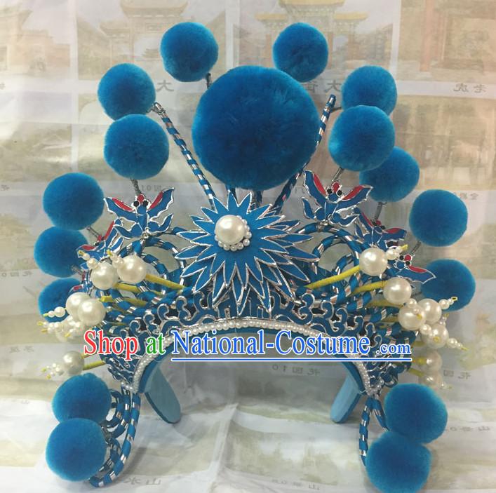 Traditional Chinese Opera Blue Headpiece for Women