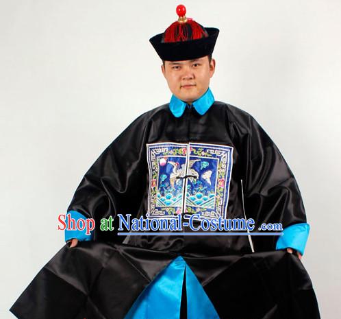 Chinese Traditional Opera Embroidered Official Costumes and Hat Complete Set for Men