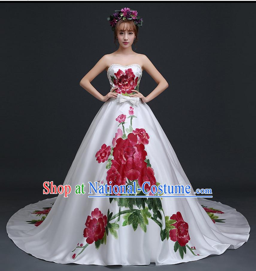 Top Chinese White Wedding Dress and Headwear Complete Set